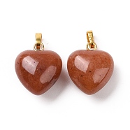 Natural Red Aventurine Pendants, with Golden Tone Brass Findings, Heart Charm, 18x15~15.5x6~8mm, Hole: 6x3mm(G-I311-A10-G)