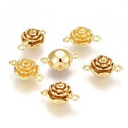 Brass Magnetic Clasps with Loops, Flower, Golden, 12.7x19.5x9.2mm, Hole: 1.8mm(KK-I648-01G)