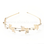 Butterfly Iron Rhinestone Double Hair Bands, Hair Accessories for Woman Girl, Light Gold, 145x131x28mm(MRMJ-D003-01KCG)