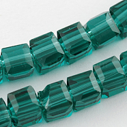 Glass Bead Strands, Faceted, Cube, Teal, 6x6x6mm, Hole: 1mm, about 100pcs/strand, 22 inch(X-GLAA-R041-6x6mm-15)