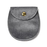 Velvet Jewelry Storage Pouches, Oval Jewelry Bags with Golden Tone Snap Fastener, for Earring, Rings Storage, Gray, 8.3x7.7x0.8cm(ABAG-C003-01A-03)