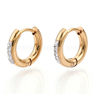 201 Stainless Steel Huggie Hoop Earrings, with 304 Stainless Steel Pins and Crystal Rhinestone, Ring, Golden, 13.5x2.5mm, Pin: 1mm(X-STAS-S079-162A-G)