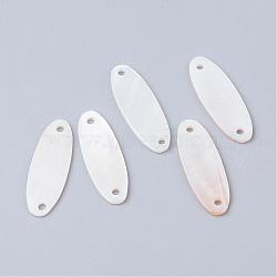 Freshwater Shell Links connectors, Oval, White, 24x8.5x1~1.5mm, Hole: 1.5mm(SHEL-S249-16)