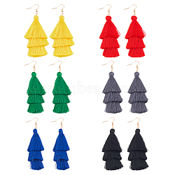 ANATTASOUL 6 Pairs 6 Colors Bohemian Polyester Long Tassel Dangle Earrings with Iron Pins for Women, Mixed Color, 90~92mm, 1 pair/color(EJEW-AN0003-97)