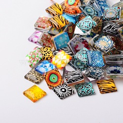 Mosaic Printed Glass Square Cabochons, Mixed Color, 20x20x5mm(GGLA-N001-20mm-G)