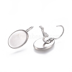 Tarnish Resistant 304 Stainless Steel Leverback Earring Findings, Cabochon Settings, Oval, Stainless Steel Color, Tray: 14x10mm, 23mm, Pin: 0.9mm(X-STAS-E474-08P)