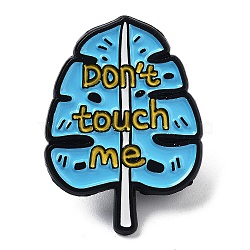 Monster Theme Don't Touch Me Enamel Pins, Electrophoresis Black Plated Alloy Brooch, Deep Sky Blue, Leaf, 31x22mm(JEWB-Q001-04EB-03)