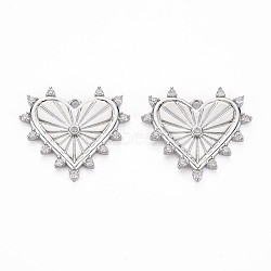 Brass Micro Pave Clear Cubic Zirconia Pendants, Nickel Free, Heart, Real Platinum Plated, 23x25x2.5mm, Hole: 1.5mm(KK-S356-700)