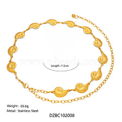 Summer Beach 304 Stainless Steel Link Chain Waist Belly Chains for Sexy Bikini, Golden, Shell Shape, 1120mm(FS-WGD8E2E-05)