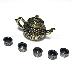 Miniature Alloy Cup & Teapot, for Dollhouse Accessories Pretending Prop Decorations, Antique Golden, 6pcs/set(MIMO-PW0001-104AG)