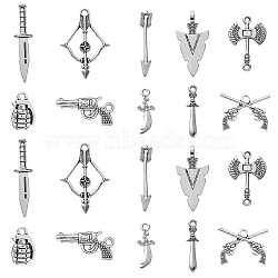 100Pcs 10 Styles Tibetan Style Alloy Pendants & Links/Connectors, Cadmium Free & Lead Free, Axe & Knife & Arrow & Sword, Antique Silver, 19~30x7~15x1~11mm, Hole: 1.5mm, 10pcs/style(TIBEP-CJ0002-20)