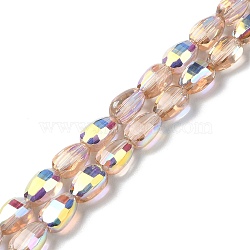 Transparent Electroplate Glass Beads Strands, AB Color Plated, Faceted, Teardrop, PeachPuff, 9x6.2x5mm, Hole: 1.2mm, about 71pcs/strand, 25''(63.5cm)(GLAA-Q099-F01-10)