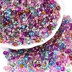 6/0 Baking Paint Transparent Glass Seed Beads, Silver Lined, Teardrop, Mixed Color, 4~5x4~4.5x3~4mm, Hole: 1~1.2mm, about 4500pcs/pound(SEED-N006-06)