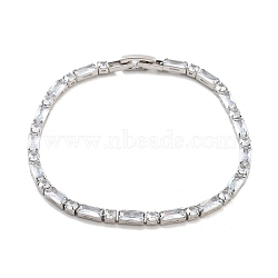 Brass Pave Clear Cubic Zirconia Rectangle & Flat Round Link Bracelets, Nickle Free, Long-Lasting Plated, Platinum, 7-1/4 inch(18.4cm)(BJEW-B094-02A)