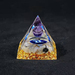 Resin Orgonite Pyramid Home Display Decorations, with Natural Amethyst/Natural Gemstone Chips, Constellation, Gemini, 50x50x50mm(G-PW0004-57I)