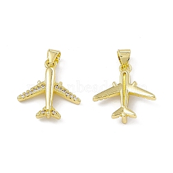 Rack Plating Brass Micro Pave Cubic Zirconia Pendants, Cadmium Free & Lead Free, Long-Lasting Plated, Airplane Charm, Real 18K Gold Plated, 19x17.5x3.5mm, Hole: 4x3.5mm(ZIRC-I061-15G)