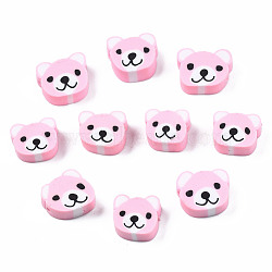 Handmade Polymer Clay Beads, Bear, Pearl Pink, 8~11x9~11x4mm, Hole: 1.5mm(CLAY-S096-004C)