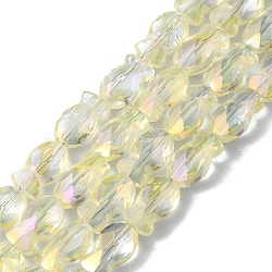 Transparent Electroplate Glass Beads Strands, Rainbow Plated, Faceted, Fish, Champagne Yellow, 10.5x6x5mm, Hole: 1.4mm, about 55pcs/strand, 21.97 inch(55.8cm)(EGLA-F157-FR03)