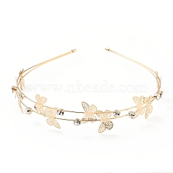 Butterfly Iron Rhinestone Double Hair Bands, Hair Accessories for Woman Girl, Light Gold, 145x131x28mm(MRMJ-D003-01KCG)