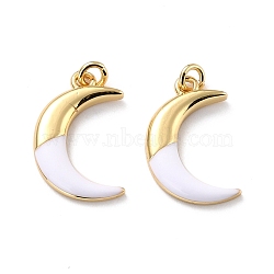 Eco-friendly Brass Enamel Pendants, Long-Lasting Plated, Real 18K Gold Plated, Cadmium Free & Lead Free, Moon, White, 18.5x12x2mm, Hole: 2.4mm(KK-D066-14G-RS)