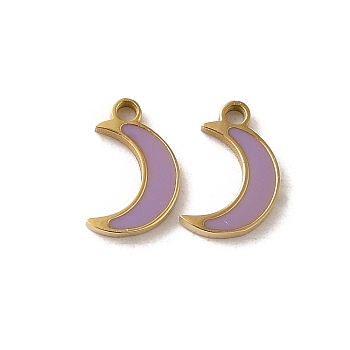 304 Stainless Steel Enamel Charms, Moon Charm, Real 14K Gold Plated, 8.5x5.5x1mm, Hole: 1mm