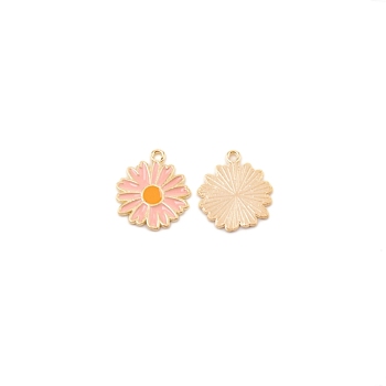 Zinc Alloy Pendants, With Emanel, Flower, Pink, 17.5x16x1mm, Hole: 1.5mm