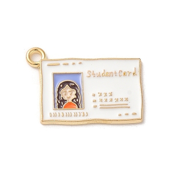 Graduation Season Alloy Enamel Pendants, Golden, Student Card, 16x22x1.5mm, Hole: 1.8mm
