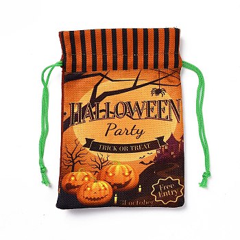 Halloween Cotton Cloth Storage Pouches, Rectangle Drawstring Treat Bags Goody Bags, for Candy Gift Bags, Pumpkin Pattern, 21x14.5x0.4cm