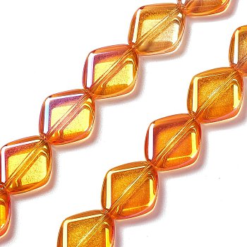 Electroplate Glass Beads Strands, Full Rainbow Plated, Rhombus, Dark Orange, 18x15.5x5mm, Hole: 1.2mm, about 35~37pcs/strand, 24.80~25.98 inch(63~66cm)