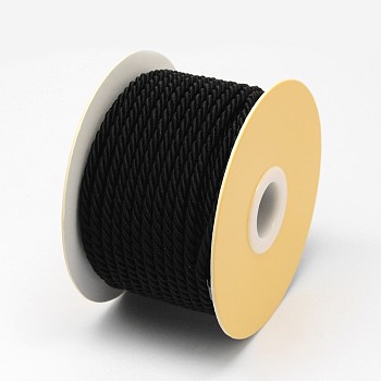 Nylon Threads, Milan Cords/Twisted Cords, Black, 3mm, about 21.87 yards(20m)/roll