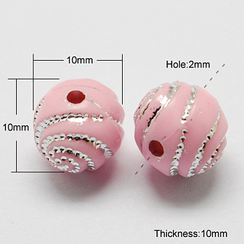 Plating Acrylic Beads, Metal Enlaced, Round, Pink, 10x10x10mm, Hole: 2mm, 1100pcs/500g