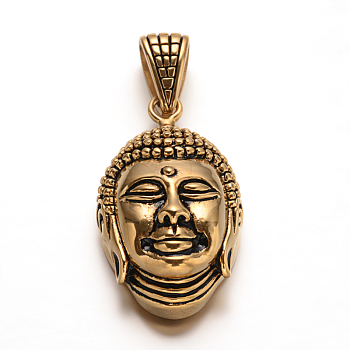 Buddha 304 Stainless Steel Steel Pendants, Antique Golden, 44.5x25.5x14mm, Hole: 13x6mm
