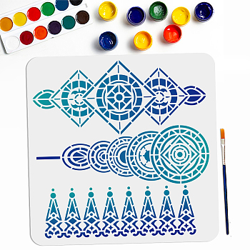 US 1Pc PET Hollow Out Drawing Painting Stencils, for DIY Scrapbook, Photo Album, with 1Pc Art Paint Brushes, Mixed Shapes, 300x300mm