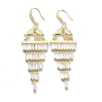 Teardrop Brass Micro Pave Cubic Zirconia Chandelier Earrings, Tassel Earrings, Long-Lasting Plated, Golden, 68x20mm