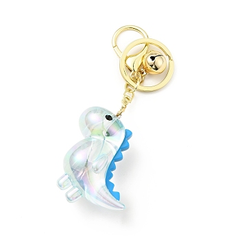 Acrylic Dinosaur Pendant Keychain, with Light Gold Tone Alloy Findings and Sonance Brass Bell, Cadmium Free & Lead Free, Pale Turquoise, 10.5cm