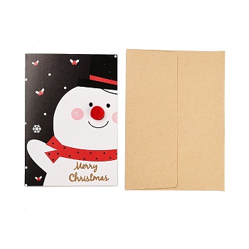 Rectangle Paper Greeting Card, with Envelope, Christmas Day Invitation Card, Snowman, 150x105x1.5mm