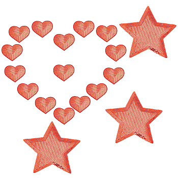 Elite 2 Style Computerized Embroidery Cloth Iron on/Sew on Patches, Costume Accessories, Paillette Appliques, Star & Heart, Dark Red, 69~148x85~148x1~1.5mm, 18pcs/bag