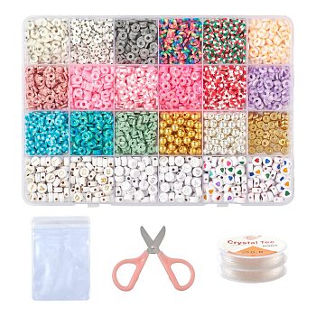 DIY Polymer Clay Beads Bracelet Making Kits, Including Dis Polymer Clay Beads, CCB Plastic & Brass & Acrylic Beads, Scissors and Elastic Thread, Mixed Color, Polymer Clay Beads: about 93pcs/bag