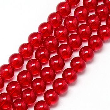 Baking Painted Glass Beads Strands, Imitation Opalite, Round, Red, 10mm, Hole: 1.3~1.6mm, about 80pcs/strand, 31.4 inch