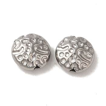 304 Stainless Steel Beads, Textured, Flat Round, Stainless Steel Color, 8.5x3.5mm, Hole: 1.2mm