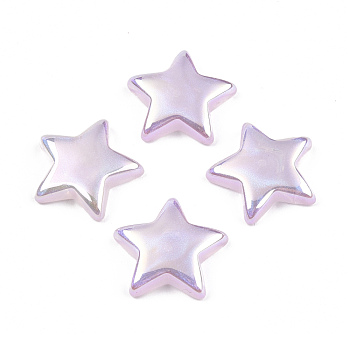 ABS Plastic Imitation Pearl Beads, Half Drilled, AB Color Plated, Star, Lilac, 19x20x4.5mm, Half Hole: 1.2mm