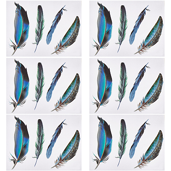 PVC Self Adhesive Feather Car Sticker, Waterproof Feather Decals for Car Decoration, Colorful, 220x170x0.2mm, Sticker: 123~150x18~52mm