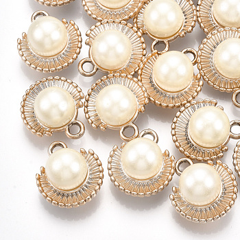 ABS Plastic Imitation Pearl Pendants, with UV Plating Acrylic Findings, Light Gold, 22x19x13.5mm, Hole: 2.5mm