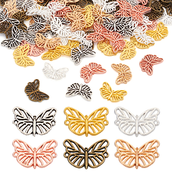 90Pcs 6 Colors Alloy Hollow Connector Charms, Butterfly Links, Mixed Color, 13x18.5x1.5mm, Hole: 0.9mm, 15pcs/color