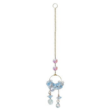 Glass Lily of the Valley Pendant Decorations, for Car Hanging Ornaments, Light Sky Blue, 330mm