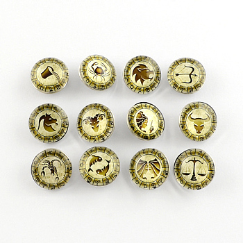 Brass Glass Jeans Buttons, Snap Buttons, Constellation/Zodiac Signs Chunk Buttons, Random Mixed Constellations, 18x10mm, Knob: 5mm