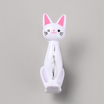 4Pcs Cat Shape Plastic Kitchen Food Bag Clips, Clothes Pins, Multi-Function Clips, White, 72x22x39mm
