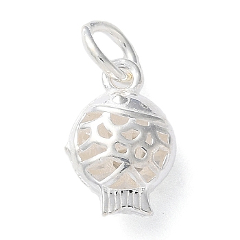 925 Sterling Silver Hollow Fish Charms with Jump Rings, Silver, 12x8x5mm, Hole: 4mm