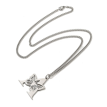 201 Stainless Steel Necklace, Letter A, 23.74 inch(60.3cm) p: 32.5x34.5x1.3mm