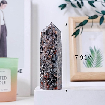 Point Tower Natural Fluorescent Syenite Rock Home Display Decoration, Healing Stone Wands, for Reiki Chakra Meditation Therapy Decors, Hexagon Prism, 70~80mm